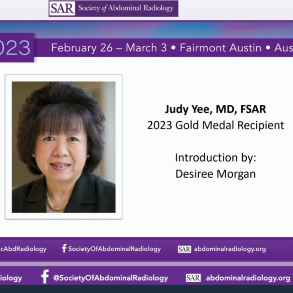 Dr. Judy Yee SAR 2023 Gold Medal Recipient